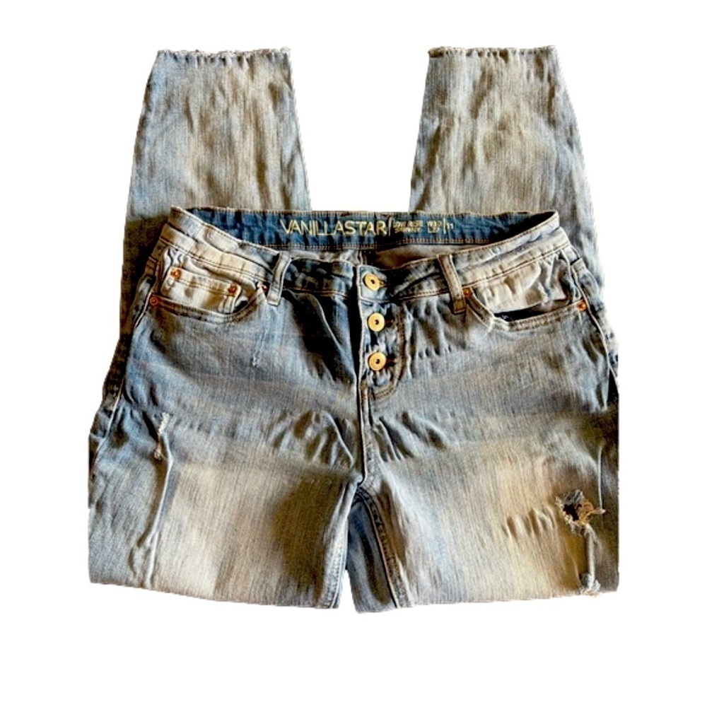 Vanilla Star Distressed Low Rise Button Fly Skinny Jeans Size 11 W30 L27